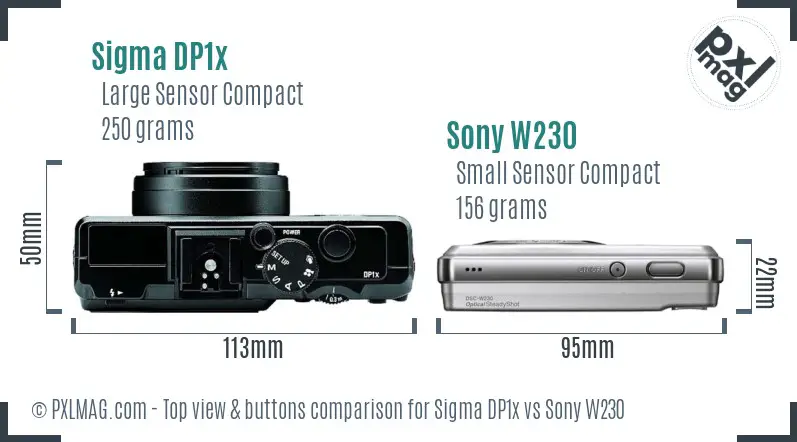 Sigma DP1x vs Sony W230 top view buttons comparison
