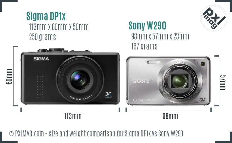 Sigma DP1x vs Sony W290 size comparison