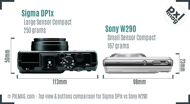 Sigma DP1x vs Sony W290 top view buttons comparison