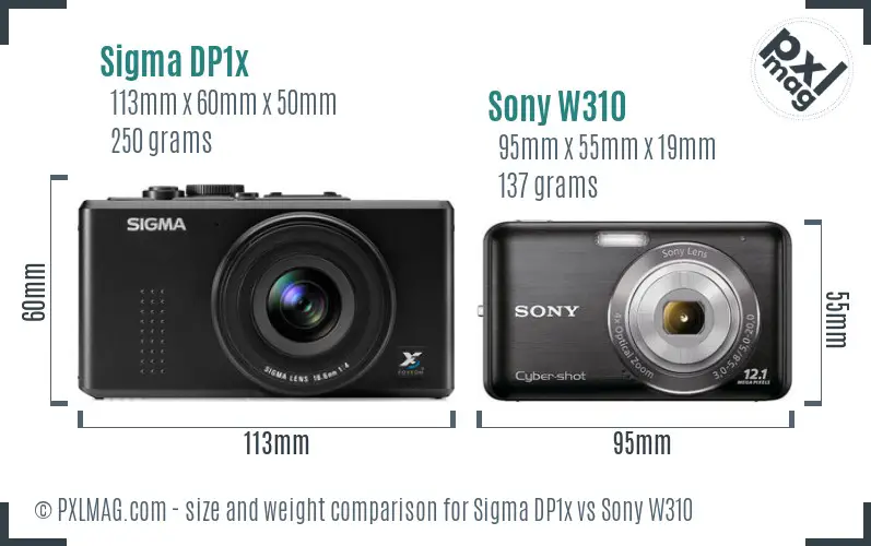 Sigma DP1x vs Sony W310 size comparison