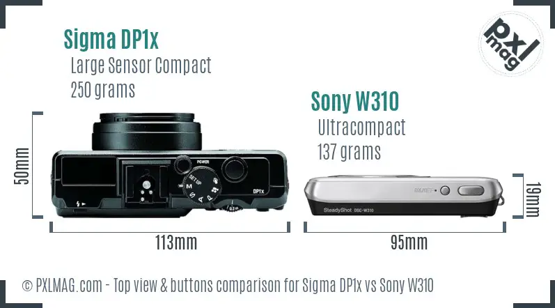 Sigma DP1x vs Sony W310 top view buttons comparison