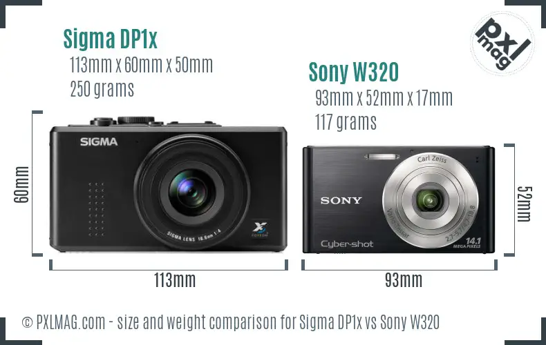 Sigma DP1x vs Sony W320 size comparison