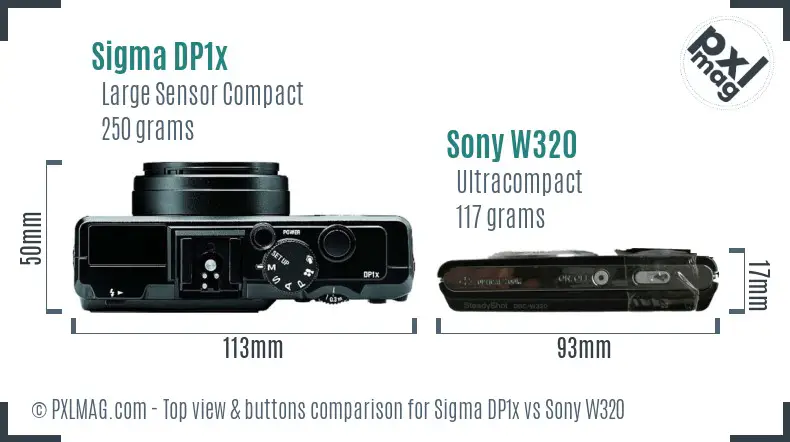 Sigma DP1x vs Sony W320 top view buttons comparison