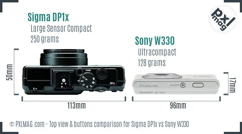 Sigma DP1x vs Sony W330 top view buttons comparison