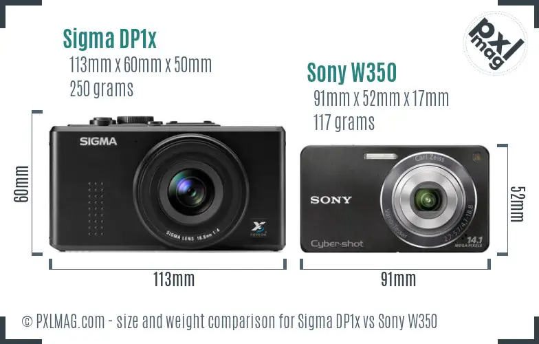 Sigma DP1x vs Sony W350 size comparison