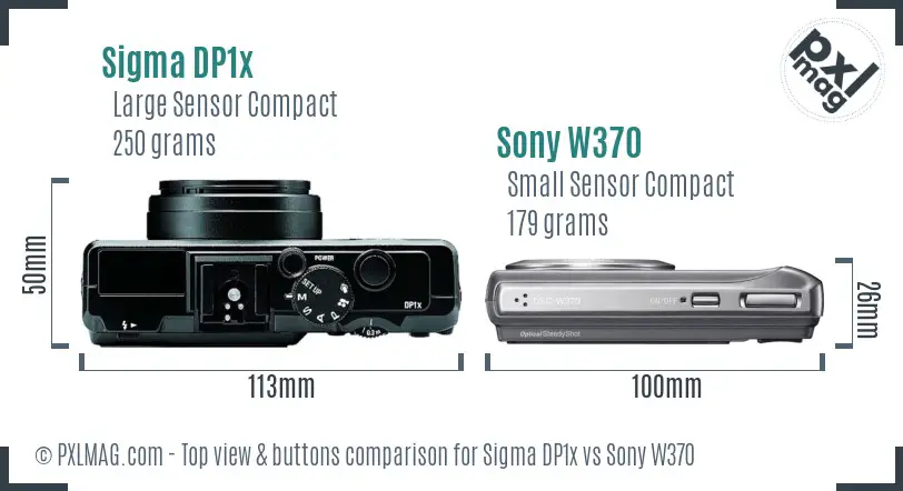 Sigma DP1x vs Sony W370 top view buttons comparison