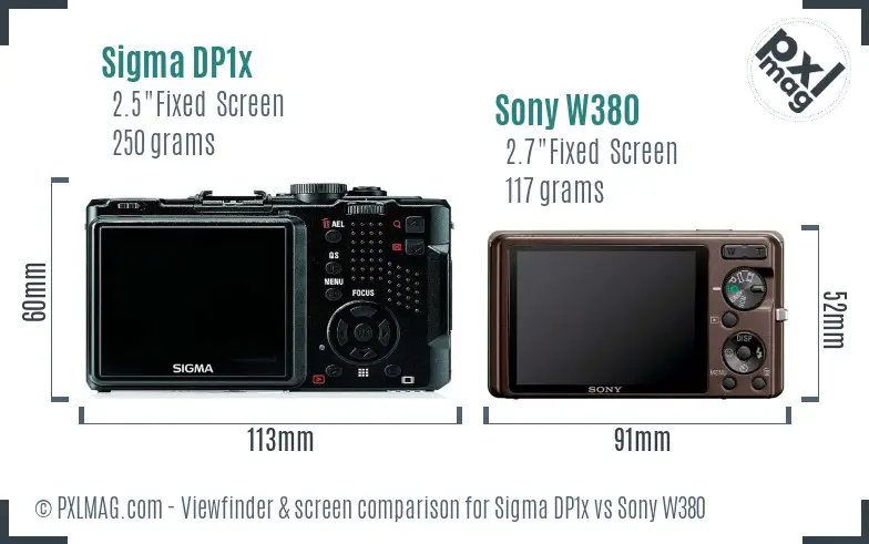 Sigma DP1x vs Sony W380 Screen and Viewfinder comparison