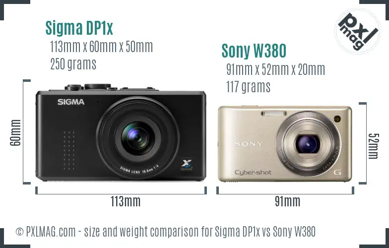 Sigma DP1x vs Sony W380 size comparison