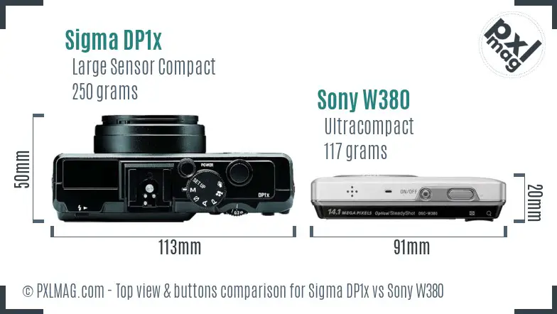 Sigma DP1x vs Sony W380 top view buttons comparison