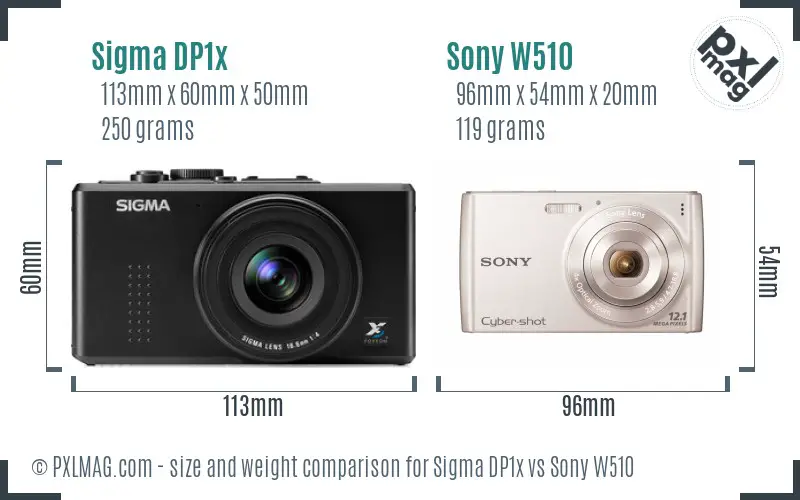 Sigma DP1x vs Sony W510 size comparison