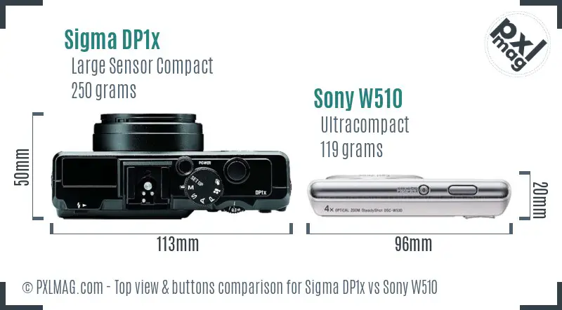 Sigma DP1x vs Sony W510 top view buttons comparison
