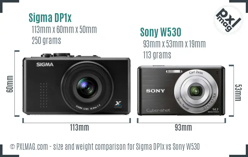 Sigma DP1x vs Sony W530 size comparison