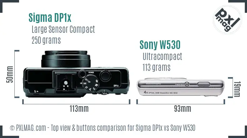 Sigma DP1x vs Sony W530 top view buttons comparison