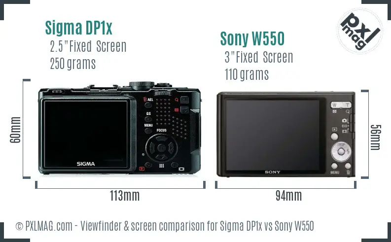 Sigma DP1x vs Sony W550 Screen and Viewfinder comparison