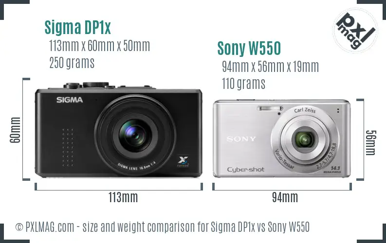 Sigma DP1x vs Sony W550 size comparison