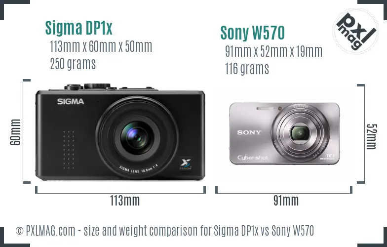 Sigma DP1x vs Sony W570 size comparison Sigma DP1x vs Sony W570 size comparison