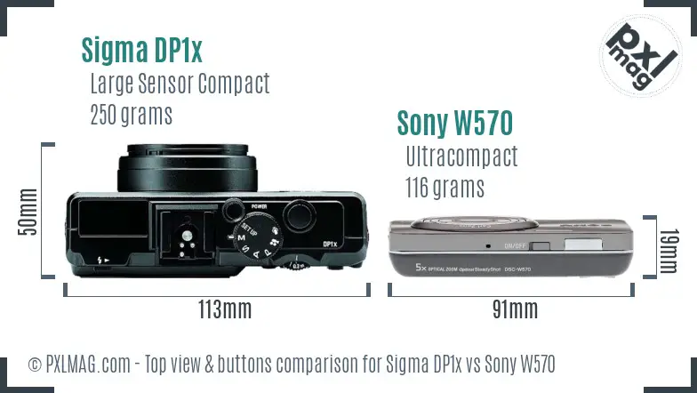 Sigma DP1x vs Sony W570 top view buttons comparison Sigma DP1x vs Sony W570 top view buttons comparison