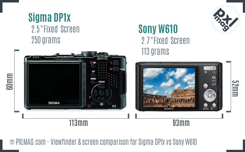 Sigma DP1x vs Sony W610 Screen and Viewfinder comparison