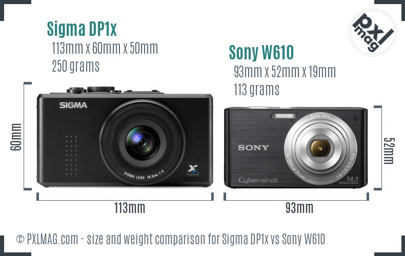 Sigma DP1x vs Sony W610 size comparison