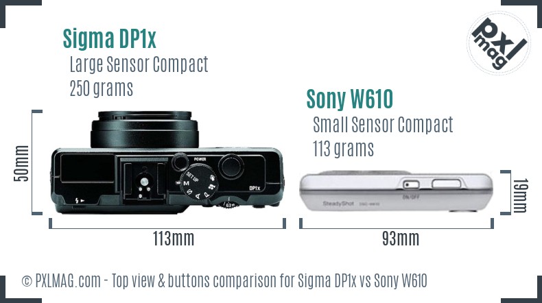 Sigma DP1x vs Sony W610 top view buttons comparison