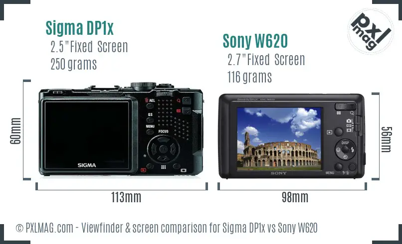 Sigma DP1x vs Sony W620 Screen and Viewfinder comparison