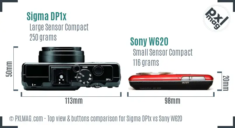 Sigma DP1x vs Sony W620 top view buttons comparison