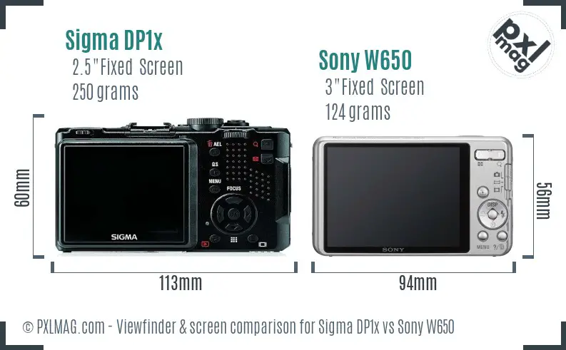 Sigma DP1x vs Sony W650 Screen and Viewfinder comparison