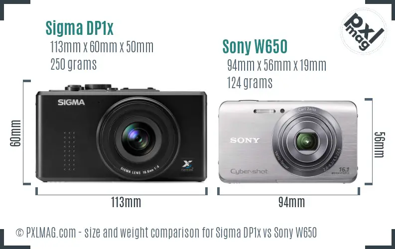 Sigma DP1x vs Sony W650 size comparison