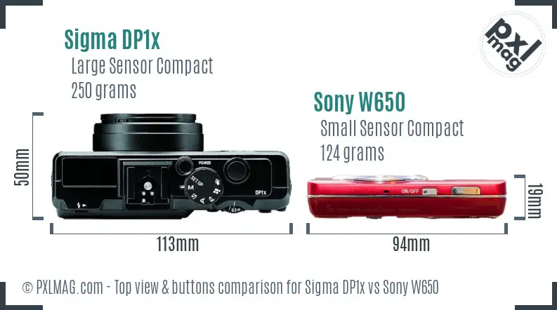 Sigma DP1x vs Sony W650 top view buttons comparison