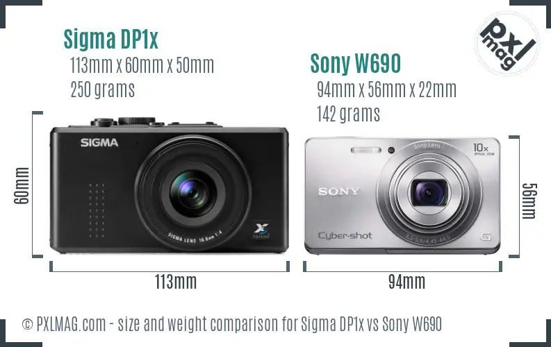 Sigma DP1x vs Sony W690 size comparison Sigma DP1x vs Sony W690 size comparison