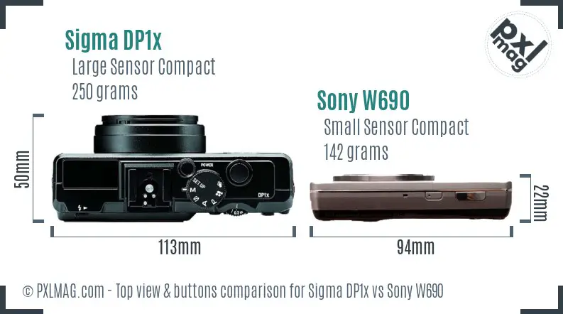 Sigma DP1x vs Sony W690 top view buttons comparison Sigma DP1x vs Sony W690 top view buttons comparison