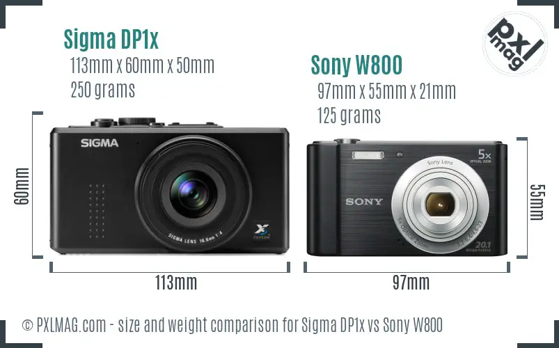 Sigma DP1x vs Sony W800 size comparison