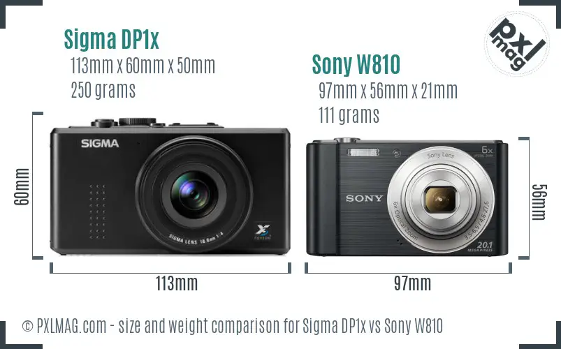 Sigma DP1x vs Sony W810 size comparison