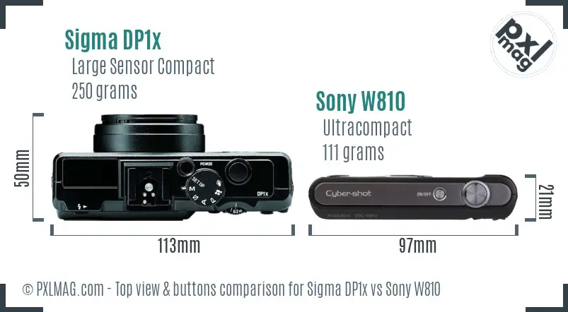 Sigma DP1x vs Sony W810 top view buttons comparison