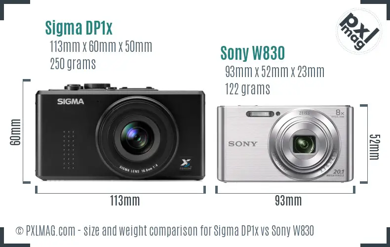 Sigma DP1x vs Sony W830 size comparison