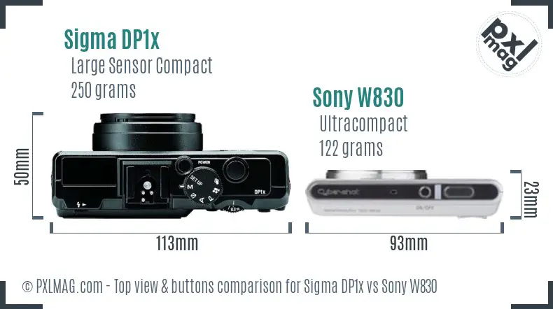Sigma DP1x vs Sony W830 top view buttons comparison