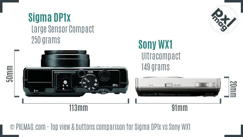 Sigma DP1x vs Sony WX1 top view buttons comparison