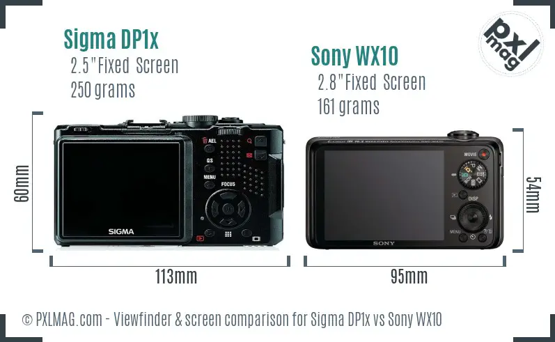 Sigma DP1x vs Sony WX10 Screen and Viewfinder comparison