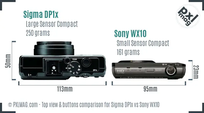 Sigma DP1x vs Sony WX10 top view buttons comparison
