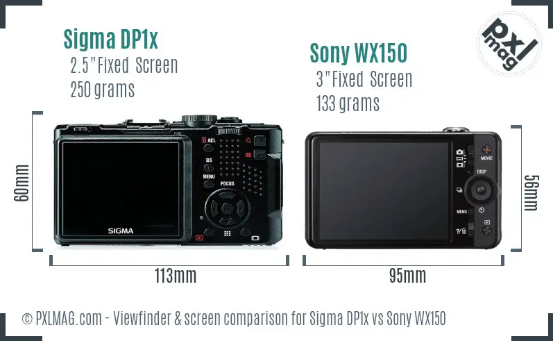 Sigma DP1x vs Sony WX150 Screen and Viewfinder comparison Sigma DP1x vs Sony WX150 Screen and Viewfinder comparison