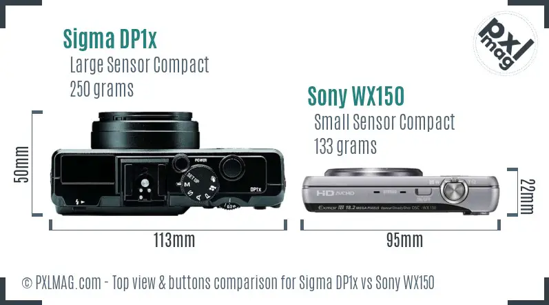 Sigma DP1x vs Sony WX150 top view buttons comparison Sigma DP1x vs Sony WX150 top view buttons comparison