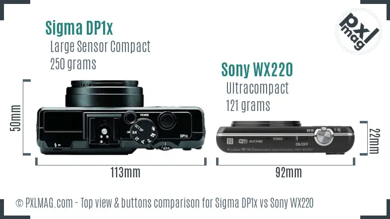 Sigma DP1x vs Sony WX220 top view buttons comparison