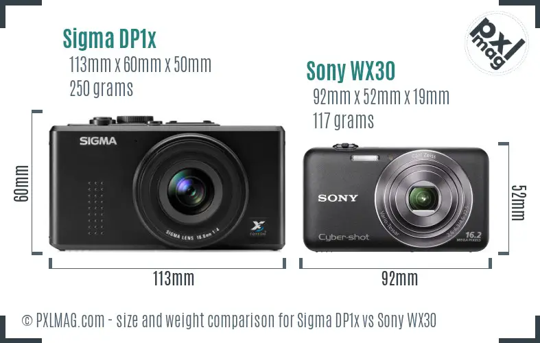 Sigma DP1x vs Sony WX30 size comparison