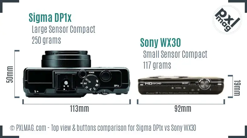 Sigma DP1x vs Sony WX30 top view buttons comparison