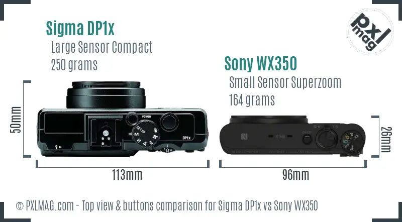 Sigma DP1x vs Sony WX350 top view buttons comparison Sigma DP1x vs Sony WX350 top view buttons comparison
