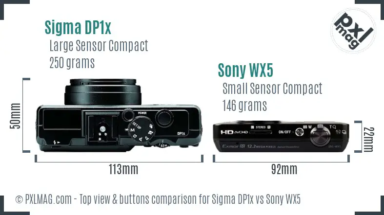 Sigma DP1x vs Sony WX5 top view buttons comparison