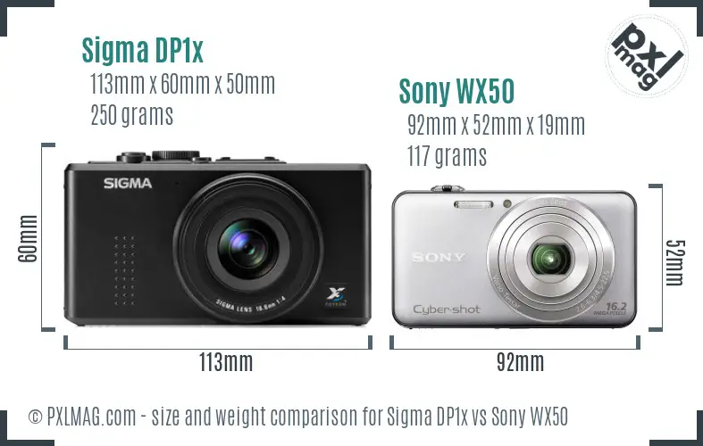 Sigma DP1x vs Sony WX50 size comparison