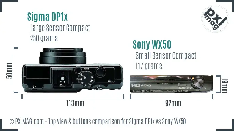 Sigma DP1x vs Sony WX50 top view buttons comparison