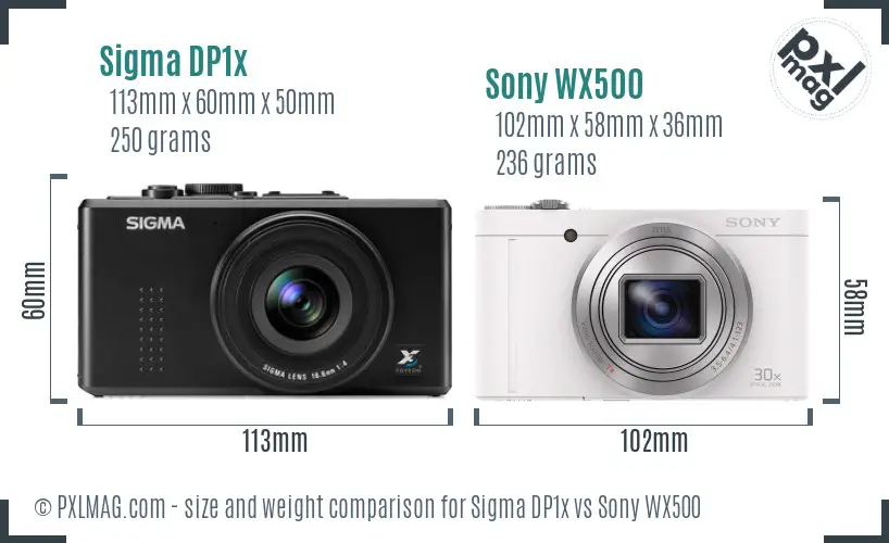 Sigma DP1x vs Sony WX500 size comparison