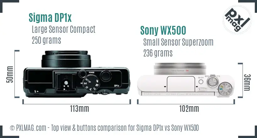 Sigma DP1x vs Sony WX500 top view buttons comparison